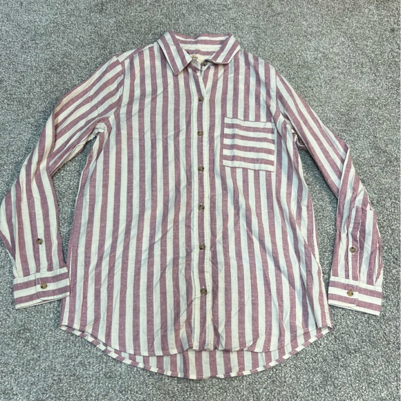Marine Layer shirt womens small Rudy Button Down Pink White stripe hemp blend - Picture 1 of 7